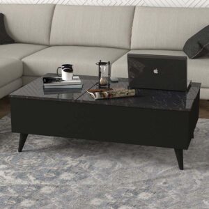 Τραπεζάκι σαλονιού Roy Megapap με σερβιτόρο χρώμα μαύρο - εφέ μαρμάρου 121x69x40εκ.
