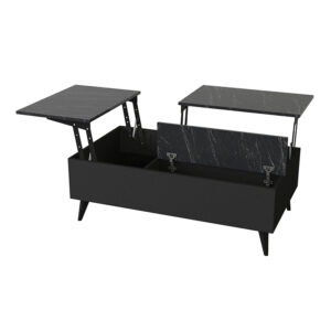 Τραπεζάκι σαλονιού Roy Megapap με σερβιτόρο χρώμα μαύρο - εφέ μαρμάρου 121x69x40εκ.