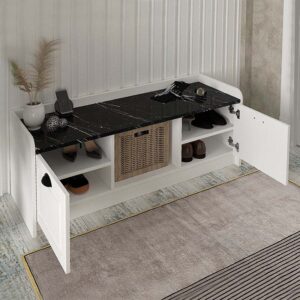 Παπουτσοθήκη Rayne Megapap χρώμα λευκό - μαύρο εφέ μαρμάρου 120x40x45εκ.