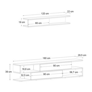 Σύνθεση τηλεόρασης Manet Megapap με LED χρώμα λευκό - καρυδί 180x29,5x39εκ.