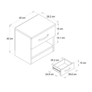 Κομοδίνο Lube Megapap χρώμα ανθρακί 40x28,2x40εκ.