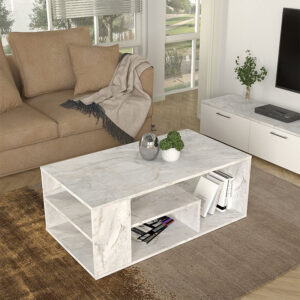 Τραπεζάκι σαλονιού Abdera Megapap χρώμα λευκό εφέ μαρμάρου 110x60x42εκ.