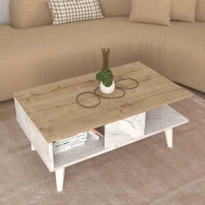 Τραπεζάκι σαλονιού Andros Megapap χρώμα sapphire oak - λευκό εφέ μαρμάρου 90x54x39,6εκ.