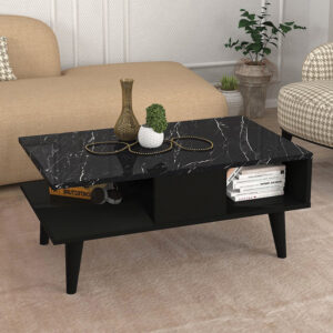 Τραπεζάκι σαλονιού Andros Megapap χρώμα μαύρο - μαύρο εφέ μαρμάρου 90x54x39,6εκ.
