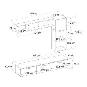Σύνθεση τηλεόρασης Darcy Megapap χρώμα μαύρο εφέ μαρμάρου - μαύρο 180x40x33εκ.