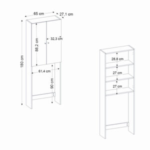 Έπιπλο πλυντηρίου Romme Megapap χρώμα λευκό εφέ μαρμάρου 65x27,1x180εκ.