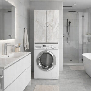 Έπιπλο πλυντηρίου Romme Megapap χρώμα λευκό εφέ μαρμάρου 65x27,1x180εκ.