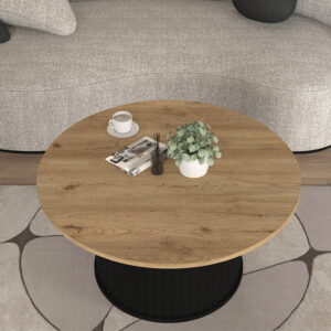 Τραπεζάκι σαλονιού Bohema Megapap χρώμα μαύρο - sepet oak Ø85x43,2εκ.