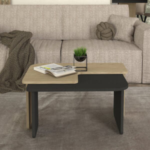 Τραπεζάκι σαλονιού σετ 2τμχ Lava Megapap χρώμα rota oak - ανθρακί 75x48,5x35,6εκ.