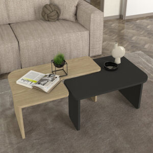 Τραπεζάκι σαλονιού σετ 2τμχ Lava Megapap χρώμα rota oak - ανθρακί 75x48,5x35,6εκ.