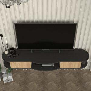 Έπιπλο τηλεόρασης επιτοίχιο Perk Megapap με LED χρώμα ανθρακί - sepet oak 150x35x19,2εκ.