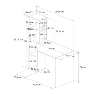 Γραφείο εργασίας Gemini Megapap χρώμα ανθρακί - λευκό 121,8x59,6x131,8εκ.
