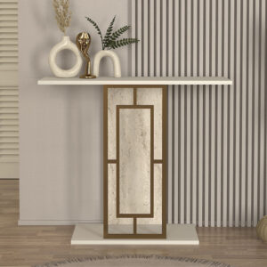 Κονσόλα Alderas Megapap χρώμα sandstone - travertine - χρυσό 90x29,6x76,8εκ.