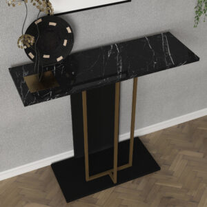 Κονσόλα Brandy Megapap χρώμα μαύρο - μαύρο εφέ μαρμάρου - χρυσό 90x29,6x76,8εκ.