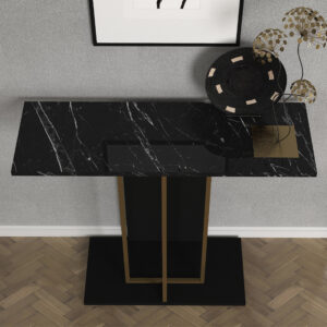 Κονσόλα Brandy Megapap χρώμα μαύρο - μαύρο εφέ μαρμάρου - χρυσό 90x29,6x76,8εκ.