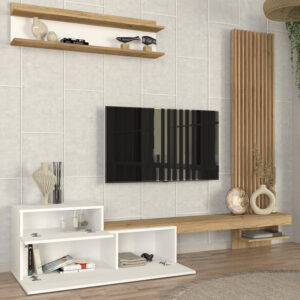 Σύνθεση τηλεόρασης Dumont Megapap χρώμα λευκό - sepet oak 240x36,8x200εκ.