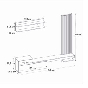 Σύνθεση τηλεόρασης Dumont Megapap χρώμα λευκό - sepet oak 240x36,8x200εκ.