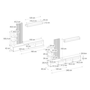 Σύνθεση τηλεόρασης Vermont Megapap χρώμα ανθρακί - sepet oak 240x40x192εκ.