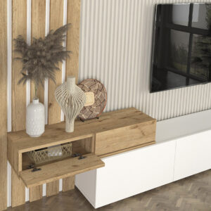 Σύνθεση τηλεόρασης Rosaline Megapap χρώμα λευκό - sepet oak 233x31,3x196,8εκ.