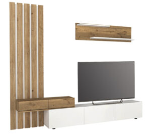 Σύνθεση τηλεόρασης Rosaline Megapap χρώμα λευκό - sepet oak 233x31,3x196,8εκ.