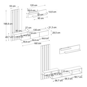 Σύνθεση τηλεόρασης Rosaline Megapap χρώμα ανθρακί - sepet oak 233x31,3x196,8εκ.