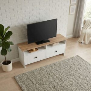 Έπιπλο τηλεόρασης Gradias Megapap χρώμα λευκό - sapphire oak 120x29,6x46,8εκ.