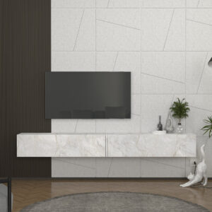 Έπιπλο τηλεόρασης επιτοίχιο Espanse Megapap χρώμα λευκό εφέ μαρμάρου 241,8x31,7x30εκ.