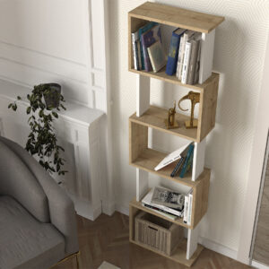 Βιβλιοθήκη Alvina Megapap χρώμα sapphire oak - λευκό 45x19,6x158,8εκ.