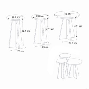 Τραπεζάκι βοηθητικό σετ 3 τμχ Podel Megapap χρώμα travertine Ø29,6x52,1εκ.