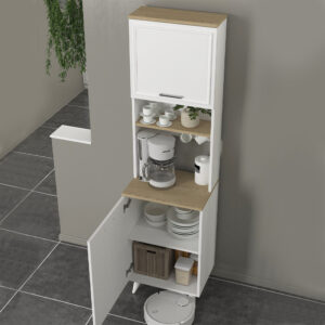 Έπιπλο κουζίνας Potter 1 Megapap χρώμα λευκό - rota oak 53,4x39,6x196,1εκ.