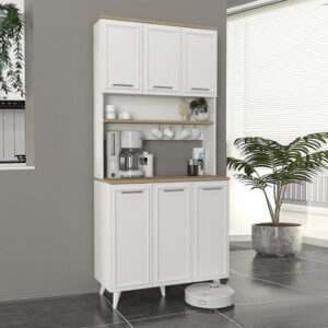 Έπιπλο κουζίνας Potter 3 Megapap χρώμα λευκό - rota oak 90x40x196,1εκ.