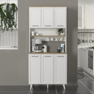 Έπιπλο κουζίνας Potter 3 Megapap χρώμα λευκό - rota oak 90x40x196,1εκ.