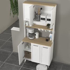 Έπιπλο κουζίνας Potter 3 Megapap χρώμα λευκό - rota oak 90x40x196,1εκ.