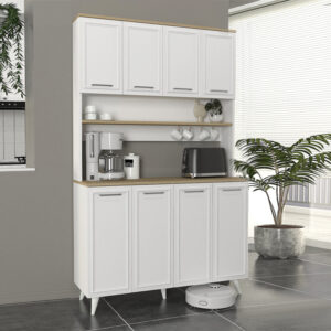 Έπιπλο κουζίνας Potter 4 Megapap χρώμα λευκό - rota oak 120x40x196,1εκ.