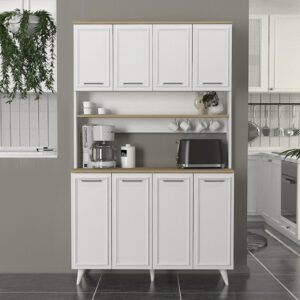 Έπιπλο κουζίνας Potter 4 Megapap χρώμα λευκό - rota oak 120x40x196,1εκ.