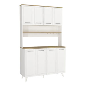 Έπιπλο κουζίνας Potter 4 Megapap χρώμα λευκό - rota oak 120x40x196,1εκ.