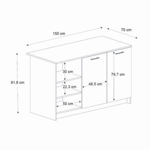 Τραπέζι - Πάγκος κουζίνας Peres Megapap χρώμα λευκό - sepet oak 150x70x91,8εκ.