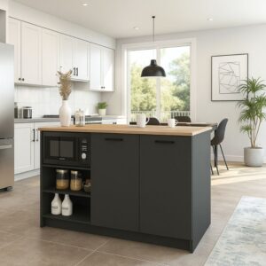 Τραπέζι - Πάγκος κουζίνας Peres Megapap χρώμα ανθρακί - sepet oak 150x70x91,8εκ.