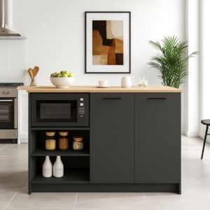 Τραπέζι - Πάγκος κουζίνας Peres Megapap χρώμα ανθρακί - sepet oak 150x70x91,8εκ.