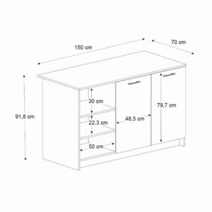 Τραπέζι - Πάγκος κουζίνας Peres Megapap χρώμα ανθρακί - sepet oak 150x70x91,8εκ.
