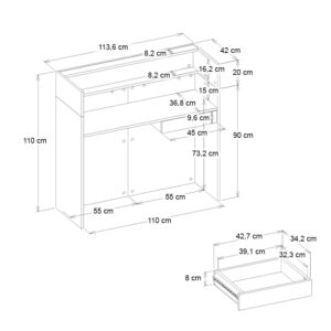 Γραφείο υποδοχής - reception Wilko Megapap με LED χρώμα sepet oak - ανθρακί 113,6x42x110εκ.