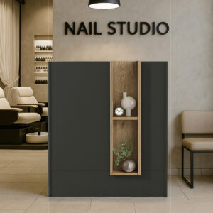 Γραφείο υποδοχής - reception Bonveno Megapap χρώμα ανθρακί - sepet oak 90x43,2x110εκ.