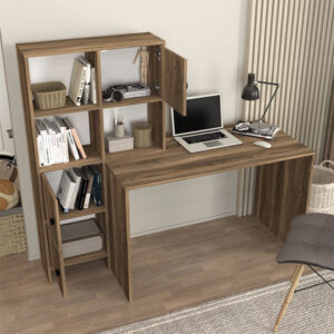 Γραφείο εργασίας Lesya Megapap αναστρέψιμο χρώμα καρυδί 159,2x59,6x141,2εκ.