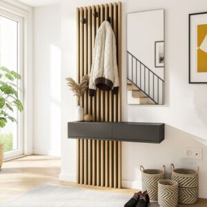 Έπιπλο εισόδου Elois Megapap χρώμα ανθρακί - sepet oak 96,6x26,8x195,5εκ.