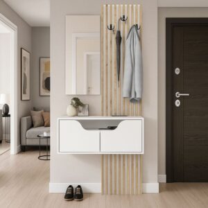 Έπιπλο εισόδου Naro Megapap χρώμα λευκό - sepet oak 90x35x204,2εκ.