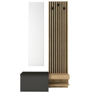 Έπιπλο εισόδου Dumont Megapap χρώμα ανθρακί - sepet oak 104,8x35x198εκ.