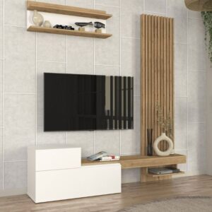 Σύνθεση τηλεόρασης Dumont Megapap χρώμα λευκό - sepet oak 180x36,8x200εκ.