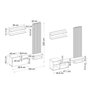 Σύνθεση τηλεόρασης Dumont Megapap χρώμα λευκό - sepet oak 180x36,8x200εκ.