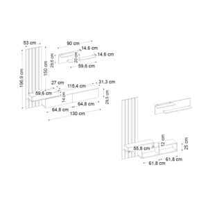 Σύνθεση τηλεόρασης Rosaline Megapap χρώμα ανθρακί - sepet oak 183x31,3x196,9εκ.