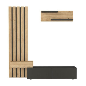 Σύνθεση τηλεόρασης Rosaline Megapap χρώμα ανθρακί - sepet oak 183x31,3x196,9εκ.